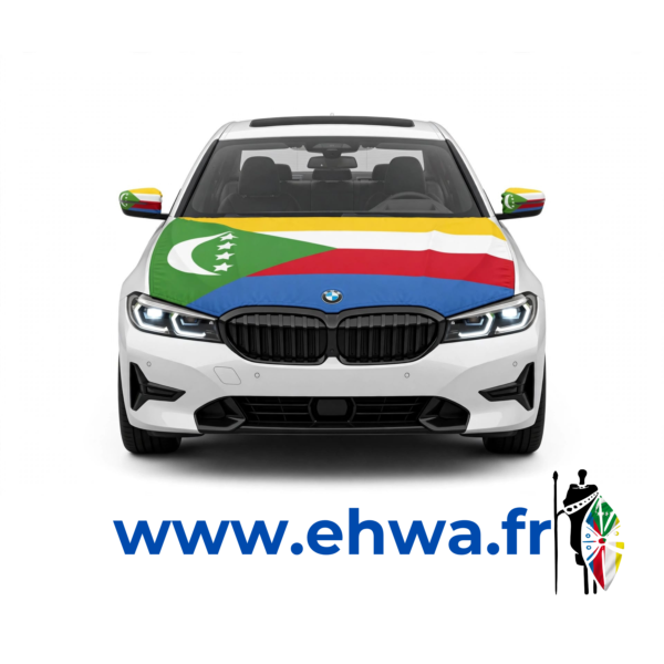 Housse de Capot -Voiture Drapeau Comores + 2 Housses Rétroviseurs
